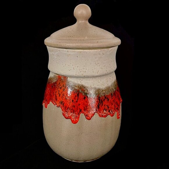 Vintage 1970s Laurentian Pottery 3 Canisters Set Made in Quebec Canada Fat Lava - Picture 3 of 9